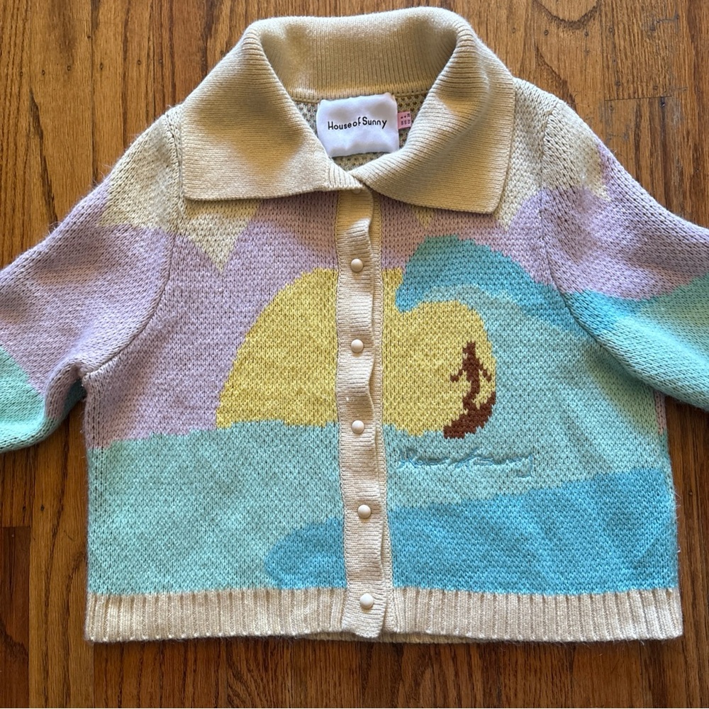 House Of Sunny Surfer Graphic Print Stretch Knit Cardigan Size 4 - Picture 4 of 16